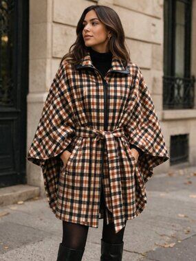 By Melene Birger Plaid Wool Cape M/L